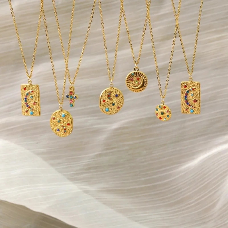 Hip-Hop Classic Style Cross Devil's Eye Star 304 Stainless Steel Zircon 18K Gold Plated Pendant Necklace