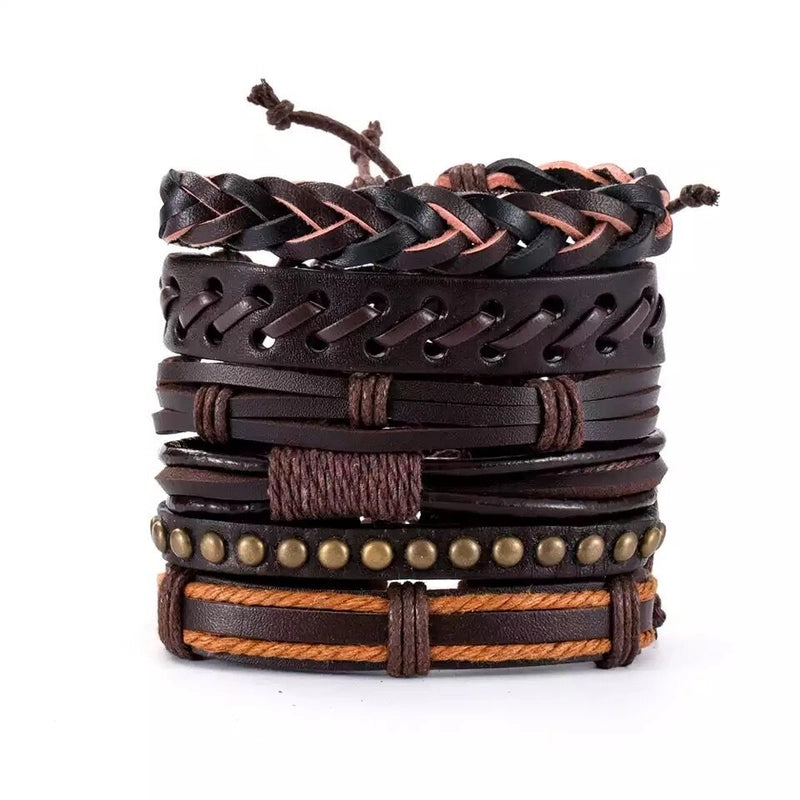 Four-Piece Card Lucky Tree Woven Bracelet Leather Bracelet Multi-Layer Suit Lucky Tree Retro Ornament Men's