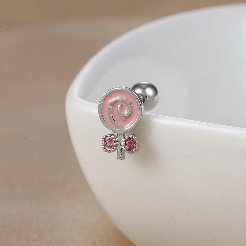 1 Piece Ear Cartilage Rings & Studs IG Style Ice Cream Heart Shape Candy 304 Stainless Steel Inlay Zircon 18K Gold Plated Ear Cartilage Rings & Studs