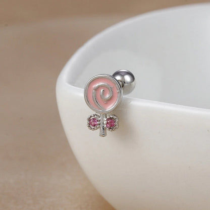 1 Piece Ear Cartilage Rings & Studs IG Style Ice Cream Heart Shape Candy 304 Stainless Steel Inlay Zircon 18K Gold Plated Ear Cartilage Rings & Studs