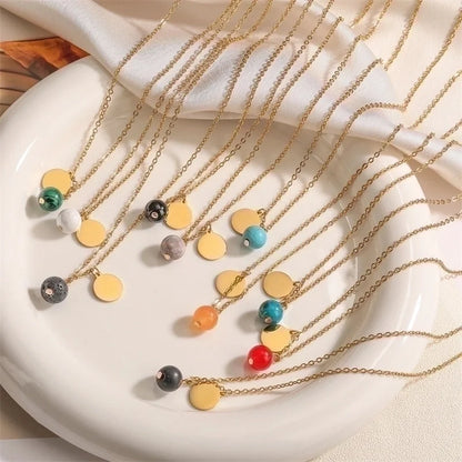 Punk Minimalist Round Natural Stone Pendant Necklace In Bulk