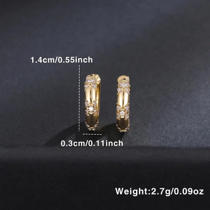 1 Pair Elegant Minimalist Circle Copper Zircon 18K Gold Plated Earrings