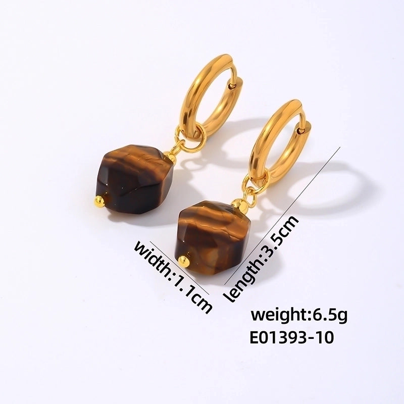 1 Pair Lady Minimalist Commute Geometric 304 Stainless Steel Natural Stone Drop Earrings