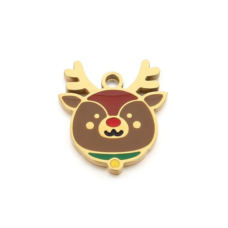 Stainless Steel Christmas Series Oil Drop Elk Style Pendant Diy Accessories Compatible With Bracelets And Necklaces