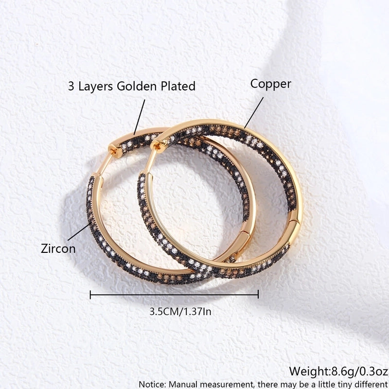 1 Pair Vintage Style Exaggerated Luxurious Circle Leopard Inlay Copper Zircon 18K Gold Plated Gold Plated Earrings