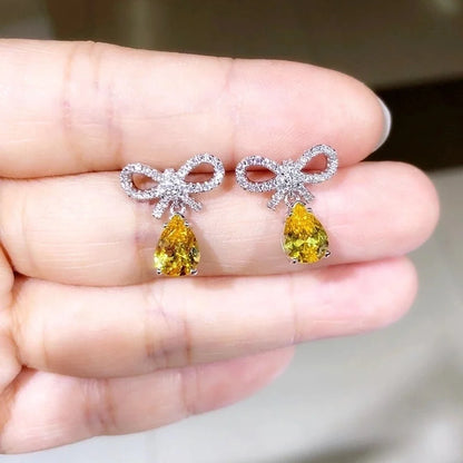 1 Pair Elegant Bow Knot Inlay Copper Alloy Artificial Pearls Zircon White Gold Plated Drop Earrings