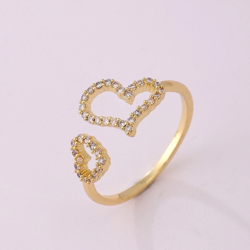 Lady Heart Shape Crown Flower Copper Zircon Inlay Open Rings