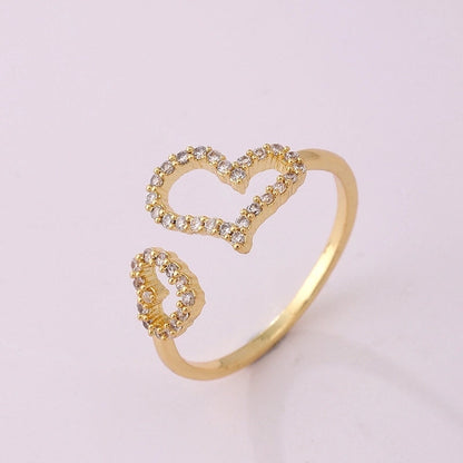 Lady Heart Shape Crown Flower Copper Zircon Inlay Open Rings