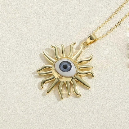 Vintage Style Minimalist Commute Sun Copper Plating Inlay Resin Zircon 14k Gold Plated Pendant Necklace