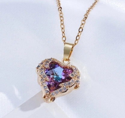 Titanium Steel Copper Plating Heart Shape Flower Umbrella Pendant Necklace