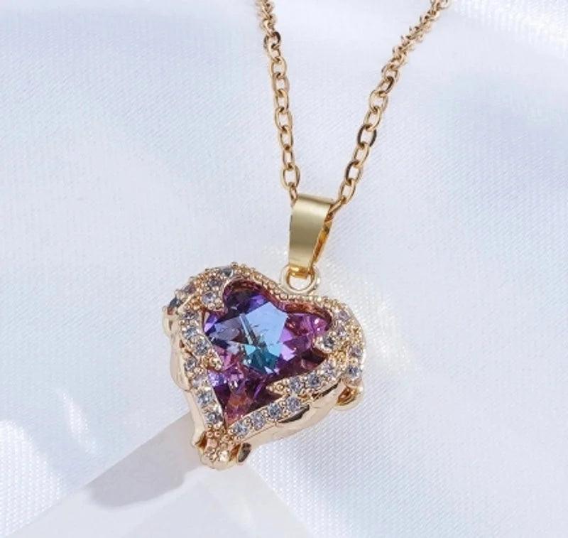 Titanium Steel Copper Plating Heart Shape Flower Umbrella Pendant Necklace
