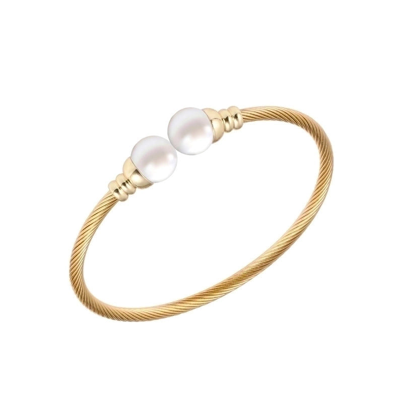Casual Minimalist Spiral Stripe Stainless Steel Copper Braid Inlay Pearl Rings Bracelets Earrings
