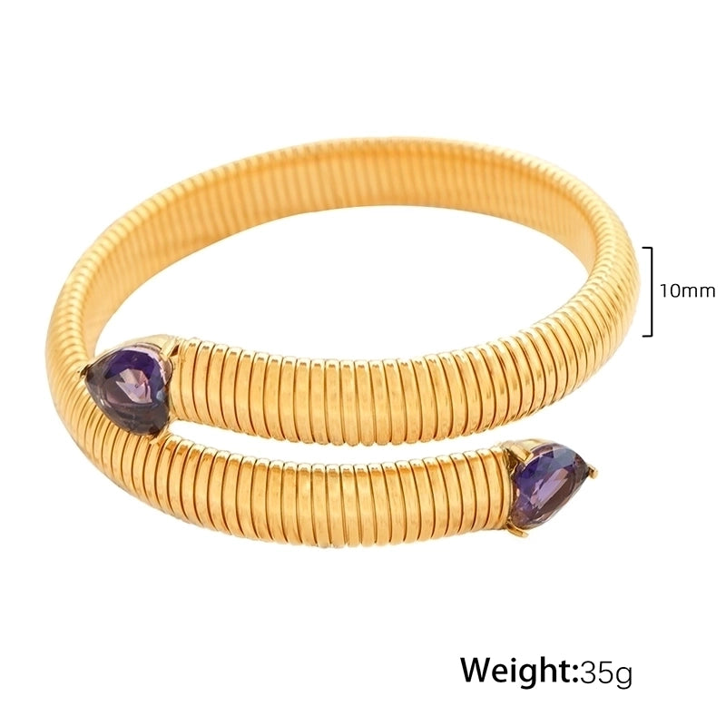 Retro Punk Heart Shape Titanium Steel 18K Gold Plated Zircon Bangle In Bulk