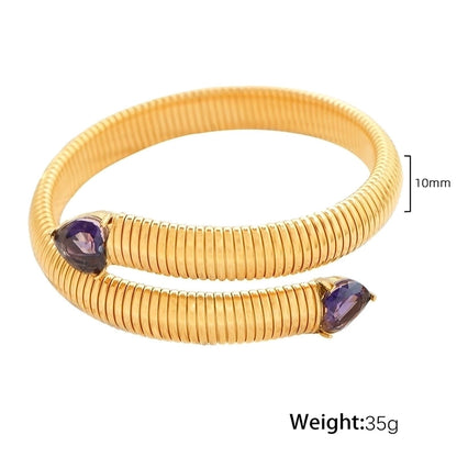 Retro Punk Heart Shape Titanium Steel 18K Gold Plated Zircon Bangle In Bulk