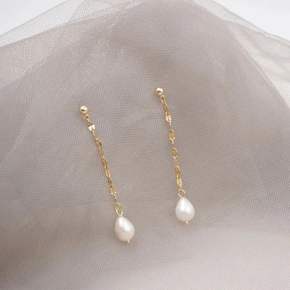 1 Pair Vintage Style Classic Style Geometric Handmade 304 Stainless Steel Freshwater Pearl Titanium Steel Gold Plated Drop Earrings