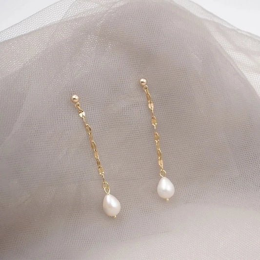 1 Pair Vintage Style Classic Style Geometric Handmade 304 Stainless Steel Freshwater Pearl Titanium Steel Gold Plated Drop Earrings