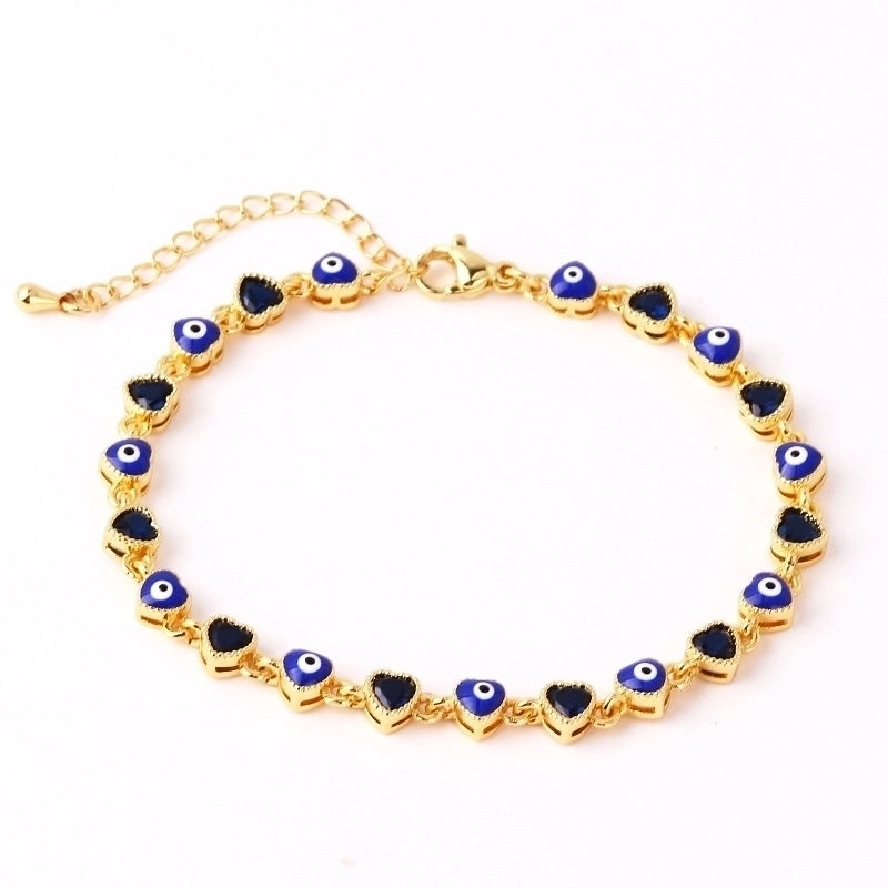 Retro Devil's Eye Heart Shape Copper Plating Inlay Zircon Gold Plated Bracelets