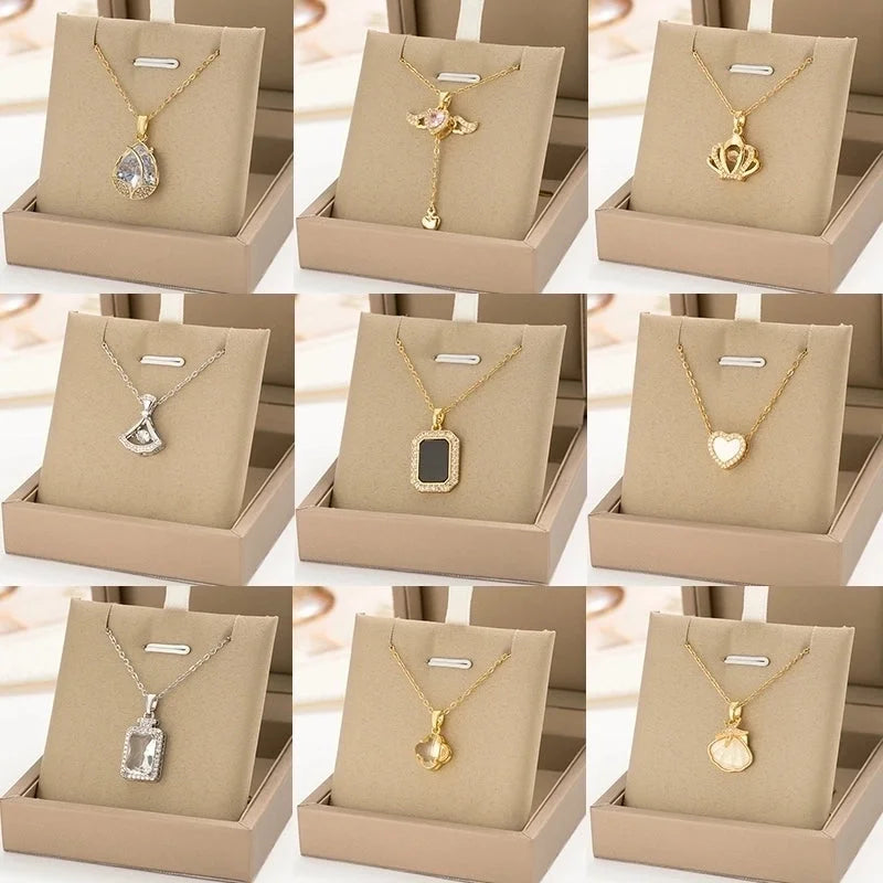 304 Stainless Steel Copper 18K Gold Plated K Gold Plated Inlay Heart Shape Wings Butterfly Zircon Pendant Necklace