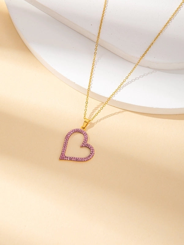 IG Style Minimalist Heart Shape Titanium Steel Shell Zircon Inlay Earrings Necklace