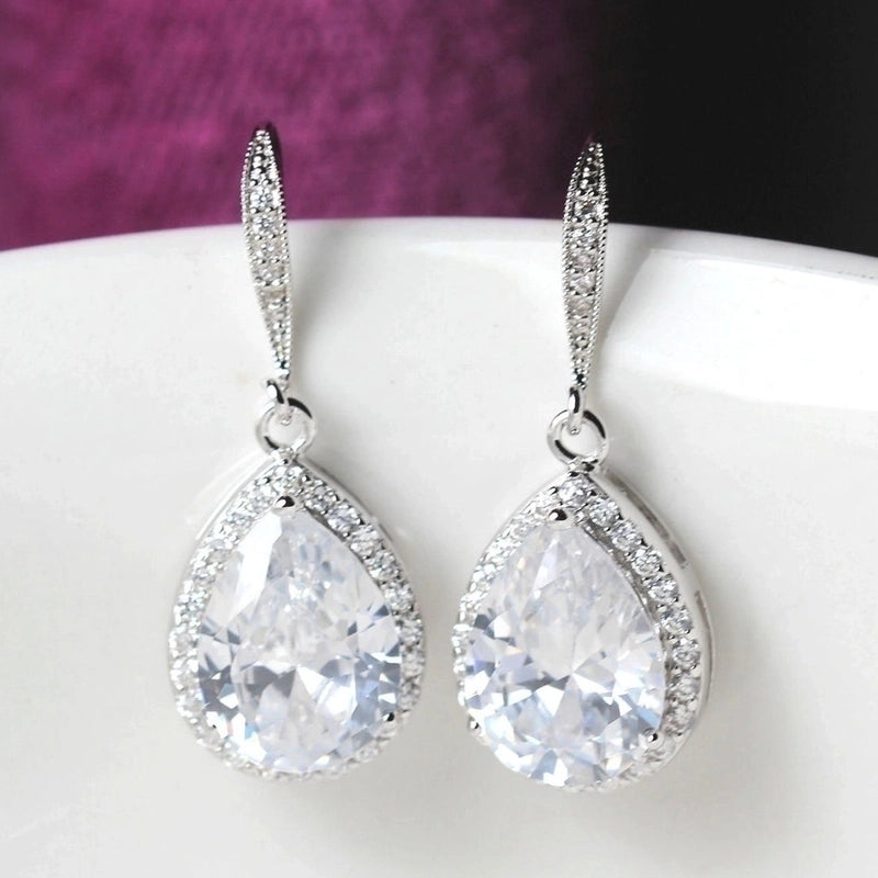 Fashion Full Water Drop Shaped Zircon Copper Earrings