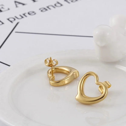 Fashion Heart Plating Titanium Steel No Inlaid 18K Gold Plated Earrings