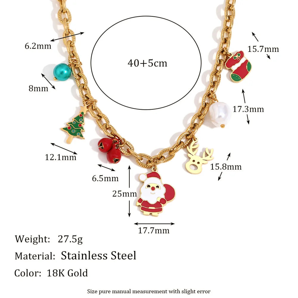 Fashion Cartoon Cute Pendant Stainless Steel Plated 18k Gold Large O Chain Christmas Pendant Necklace For Women