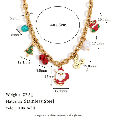 Fashion Cartoon Cute Pendant Stainless Steel Plated 18k Gold Large O Chain Christmas Pendant Necklace For Women
