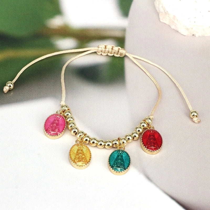Copper Beaded Enamel Human Virgin Mary Oval Bracelets