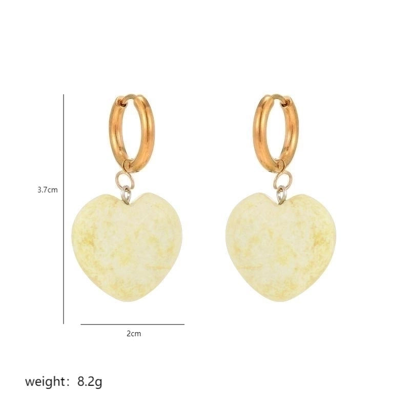 1 Pair Minimalist Heart Shape Plating Stainless Steel Natural Stone Copper 18K Gold Plated Drop Earrings