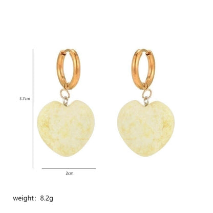 1 Pair Minimalist Heart Shape Plating Stainless Steel Natural Stone Copper 18K Gold Plated Drop Earrings