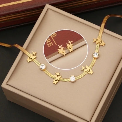 Stainless Steel 18K Gold Plated Fashion Inlay Animal Star Heart Shape Zircon Earrings Necklace