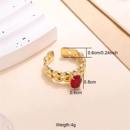 Lady Shiny 304 Stainless Steel Zircon 18K Gold Plated Plating Inlay Open Rings
