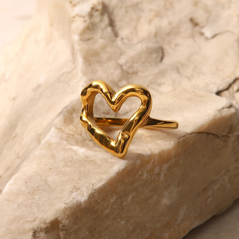 Women IG Style Heart Stainless Steel 18K Gold Plated Rings