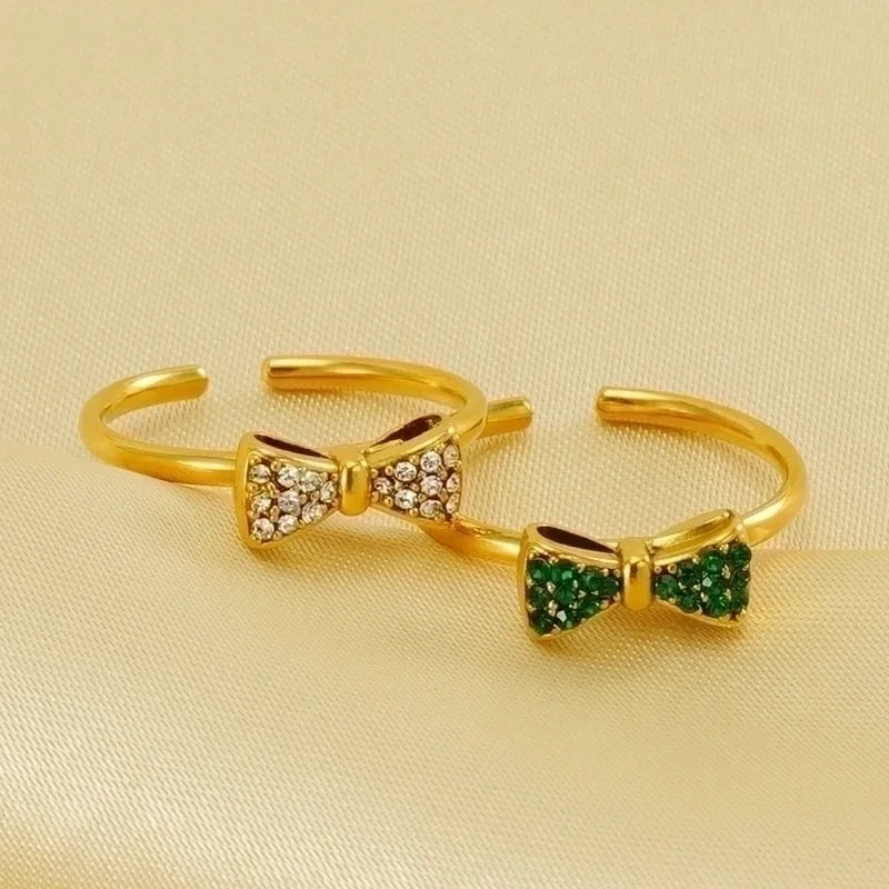 304 Stainless Steel 18K Gold Plated Retro Sweet Plating Inlay Bow Knot Zircon Open Rings