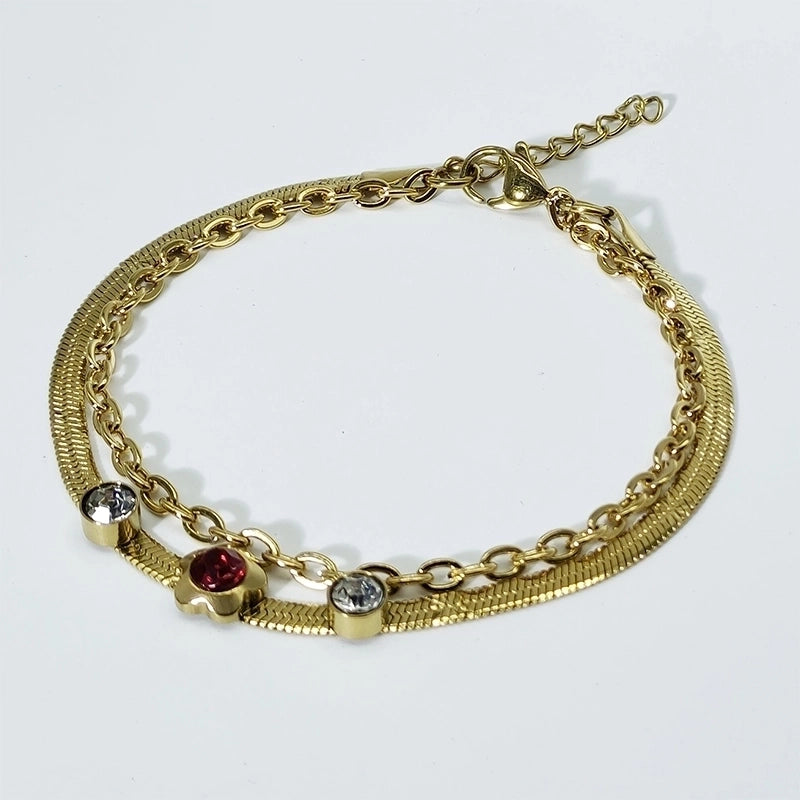 Elegant Geometric Round 304 Stainless Steel 18K Gold Plated Rhinestones Bracelets In Bulk