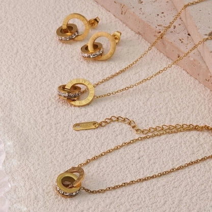 Minimalist Streetwear Solid Color 304 Stainless Steel Artificial Rhinestones 18K Gold Plated Plating Bracelets Necklace