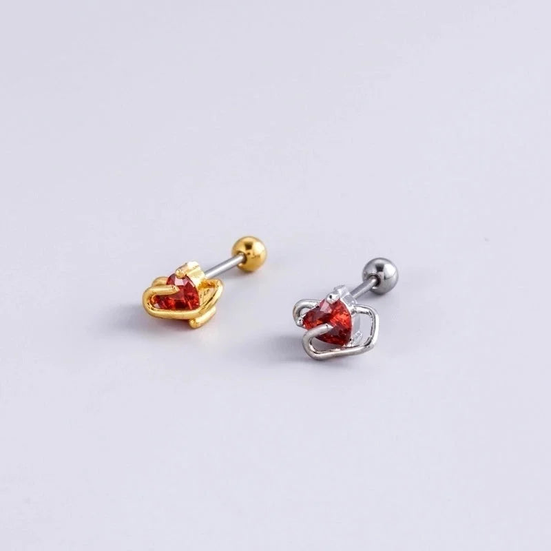1 Piece Ear Cartilage Rings & Studs Fashion Heart Shape 316L Stainless Steel Copper Inlay Zircon