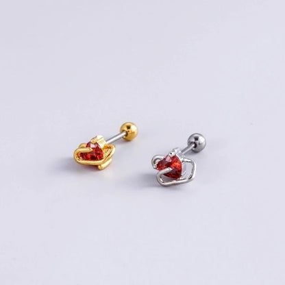 1 Piece Ear Cartilage Rings & Studs Fashion Heart Shape 316L Stainless Steel Copper Inlay Zircon