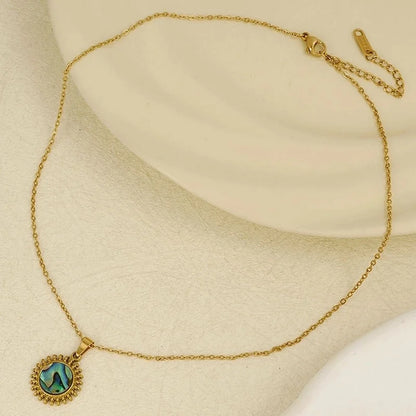 Vintage Style Classic Style Round 304 Stainless Steel Shell Abalone Shell 18K Gold Plated Irregular Plating Pendant Necklace