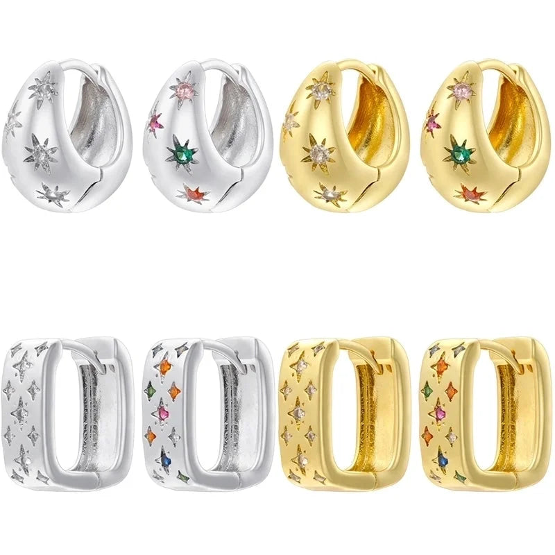 1 Pair Elegant Eight Awn Star Square Oval Plating Copper Zircon 18K Gold Plated Earrings