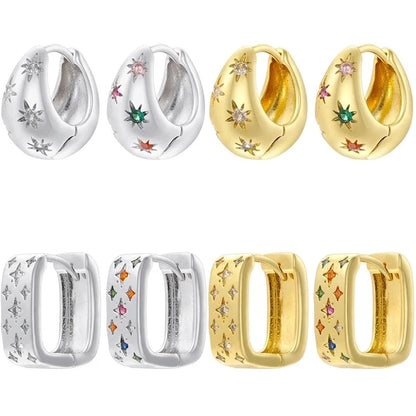 1 Pair Elegant Eight Awn Star Square Oval Plating Copper Zircon 18K Gold Plated Earrings