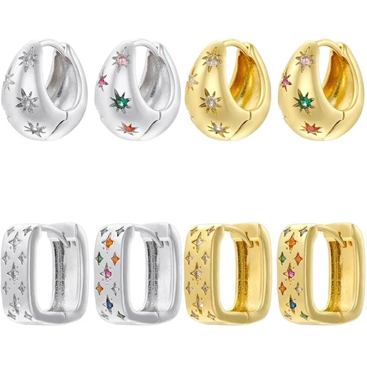 1 Pair Elegant Eight Awn Star Square Oval Plating Copper Zircon 18K Gold Plated Earrings