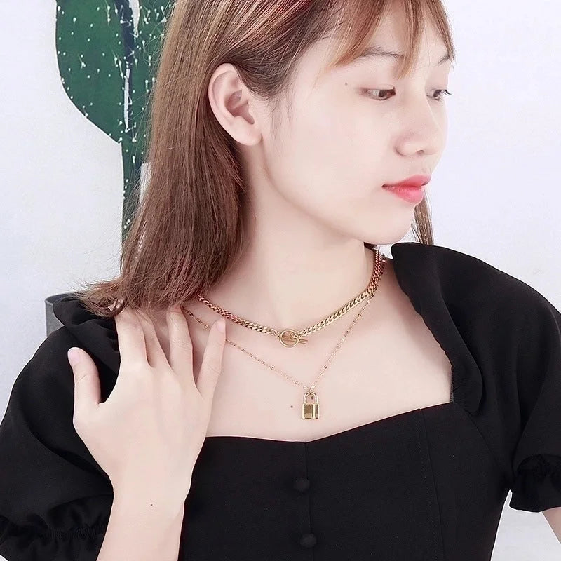 Titanium Steel 18K Gold Plated Fashion Plating Geometric Necklace