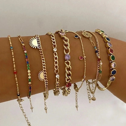 3 Pieces Casual Retro Geometric 304 Stainless Steel 16K Gold Plated White Gold Plated Gold Plated Zircon Bracelets In Bulk