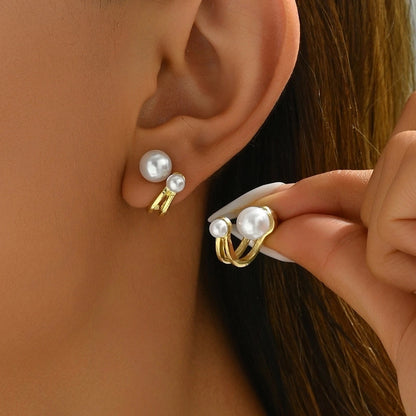 1 Pair Sweet Flower Enamel Plating Inlay Alloy Artificial Pearls Glass Earrings