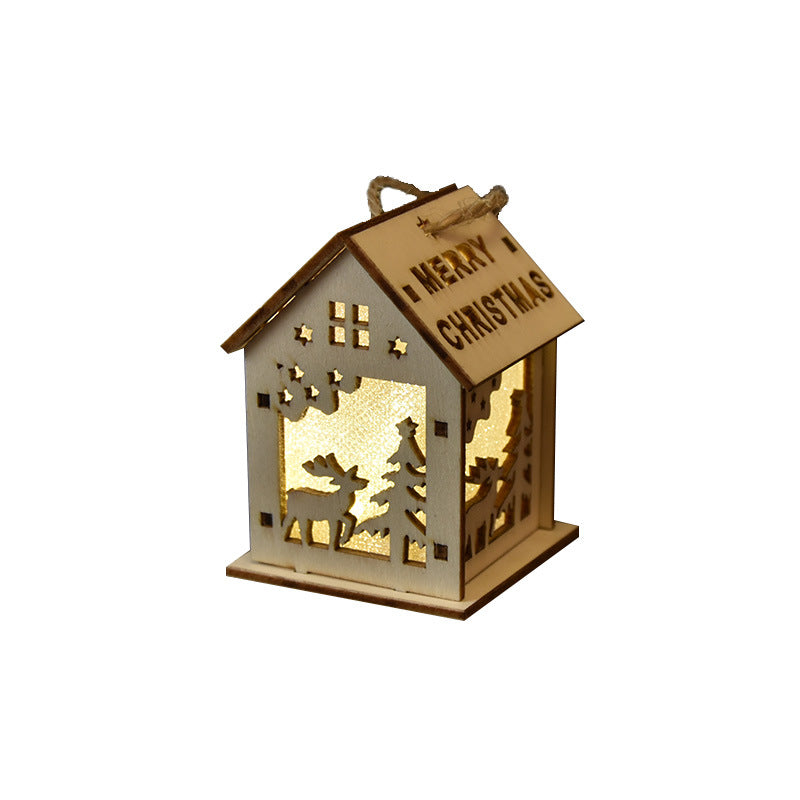 2 Pieces Christmas Decoration Christmas Glowing Wooden House Snow House Tree Decoration Pendant Diy Gift Window Display Wooden