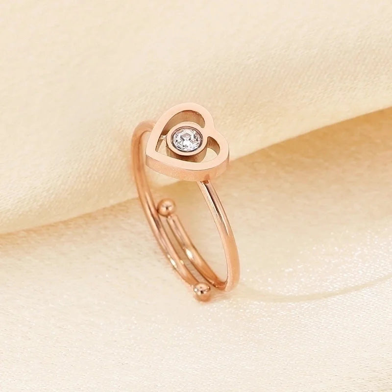 Vintage Style Heart Shape Bow Knot 304 Stainless Steel 18K Gold Plated Open Rings