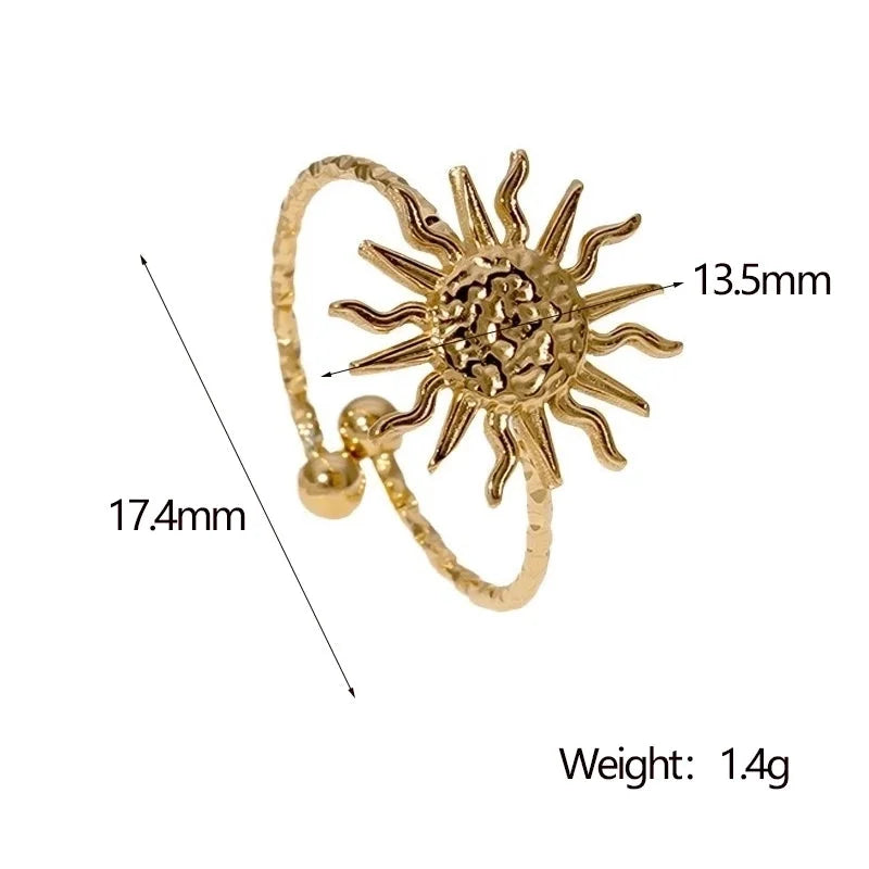 IG Style Modern Style Sun 304 Stainless Steel 18K Gold Plated Open Rings