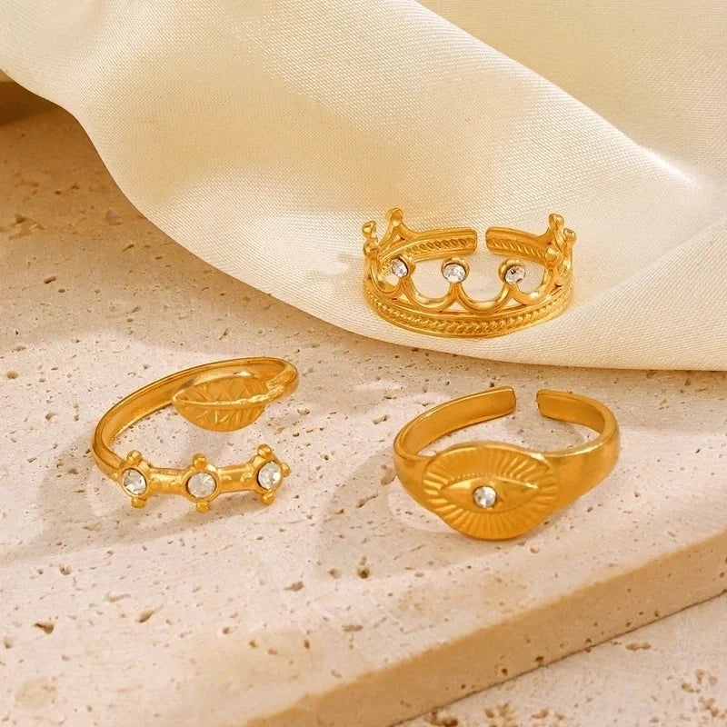 Minimalist Classic Style Round Eye 304 Stainless Steel Rhinestones 18K Gold Plated Plating Inlay Rings