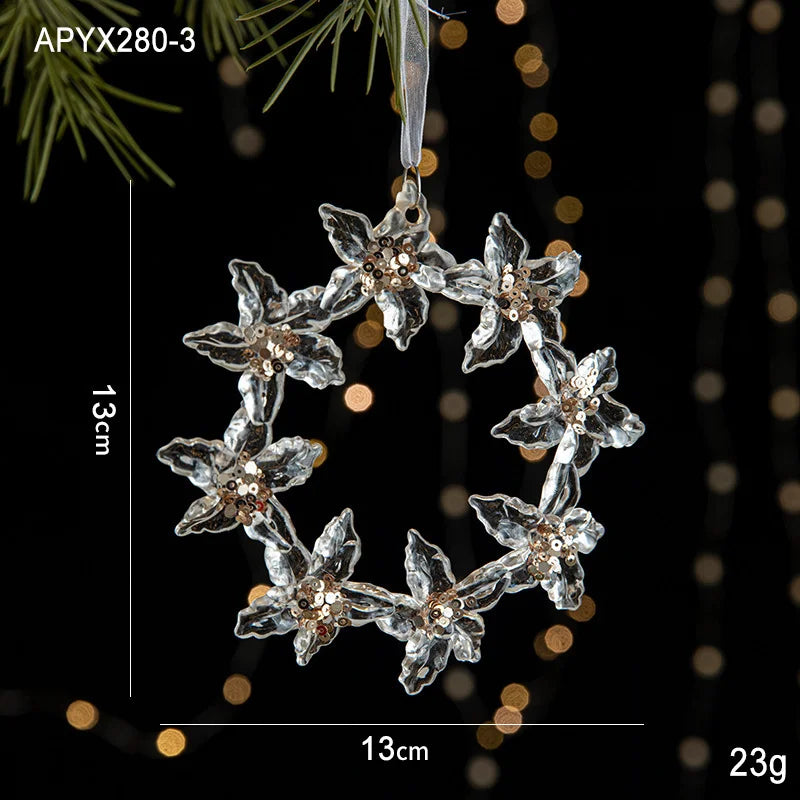 Christmas Ornaments Scene Decoration Supplies Christmas Tree Snowflakes Bells Small Hanging Decorations Crystal Transparent Hanging Ornaments